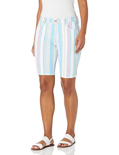 Gloria Vanderbilt Women's Petite Mid Rise Belted Jean Bermuda Short, Cascade Blue Multi, 10P