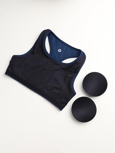 Image of TECHNOSPORT Women's Solid Slim Fit Scoop Neck Sports Bra ELASTOPLUS 4-Way Stretch Sleeveless Polyester Quick Dry UPF50+ for Gym Yoga Running