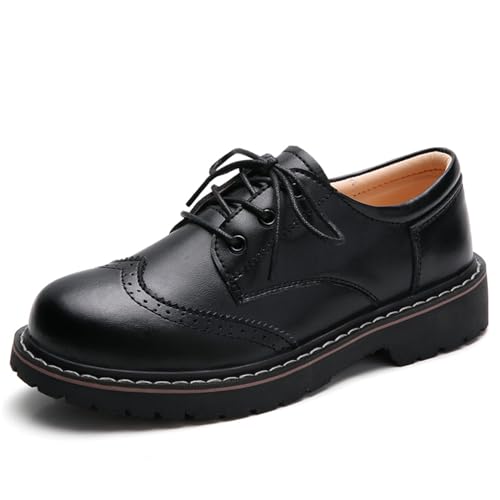 Oxford Shoes for Women,Perforated Lace-up Round Toe Leather Low Heel Brogues Shoe for Girls Ladies Women
