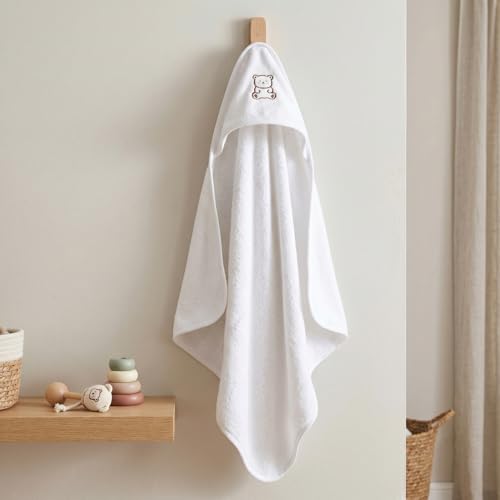Image of Baby Hooded Towel Wrapper | Soft Terry Cotton | Baby Carry Towels for Newborns (0 - 1.5 Years) | 70 x 70 cm | Unisex | White