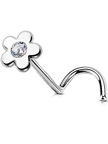 OUFER Piercing da naso a forma di fiore con zirconia cubica trasparente, 20 g, in acciaio chirurgico, per donne e uomini, 20G-S-Flower, Zirconia cubica OUFER Piercing da naso a forma di fiore con zirconia cubica trasparente, 20 g, in acciaio chirurgico, per donne e uomini, 20G-S-Flower, Zirconia cubica