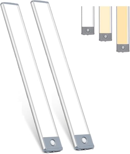 FOGOIN Kleverlicht-Magnetische Bewegungssensor Lampe Slim Design Dimmbare Unterbauleuchten für Küche Kleiderschrank Treppe 2 Stück USB-Aufladbare Led-Schrankleuchten mit Bewegungsmelder