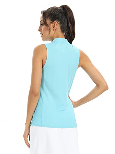 Women's Sleeveless Golf Tennis Shirts,V-Neck Collarless Polo Sports Outdoor Athletic Tank Tops Upf 50+ Quick Dry Sky Blue Xxl #TOP2