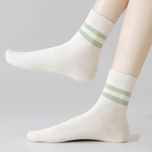 Womens 3 Pairs Solid Color Two Stripe Crew Socks Casual Athletic Socks for Women3