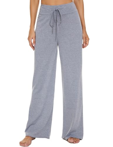 Image of LOCUBE Women's Pajama Pants, Soft Comfy High-Waist Wide-Leg Lounge Pants with Drawstring and Pockets
