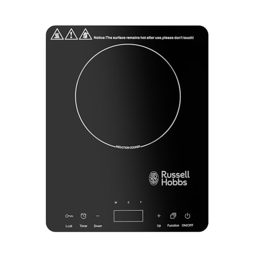 Russell Hobbs T2 Single Induction Cooktop 2000W Compact Design Portable Cooking Solution with Temperature Control 3hrs Programmable Timer Touch Control- Black