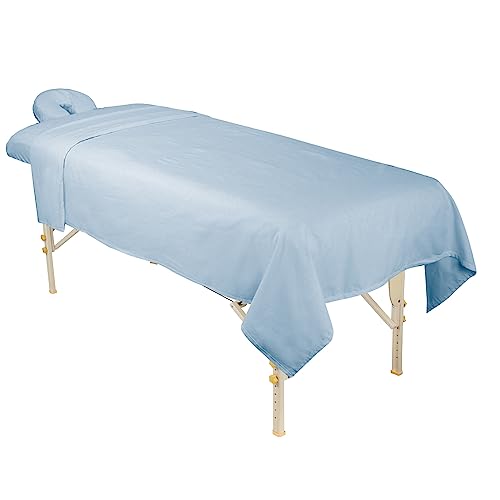 Image of ForPro Premium Flannel 3-Piece Massage Sheet Set - Powder Blue - for Massage Tables - Includes Massage Flat Sheet, Massage Fitted Sheet and Massage Fitted Face Cover