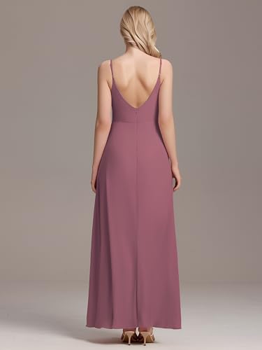 Image of Ever-Pretty Women's Sexy Side Slit V Neck Spaghetti Straps Chiffon A Line Bridesmaid Dress 0128B-PH
