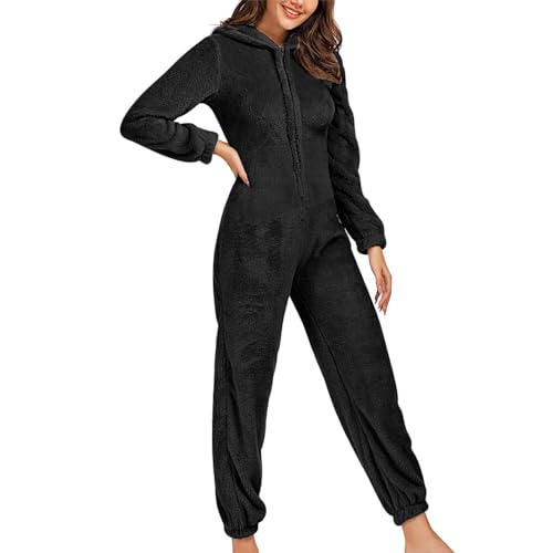 YAOJIWANG Pijama Completa de Mujer Mono de Felpa Gruesa con Capucha y Cremallera Ropa de Dormir de Una Pieza Mameluco Cálido Pijama Entera para Adulto Pijamas Invierno Mujer Jumpsuits Onesies