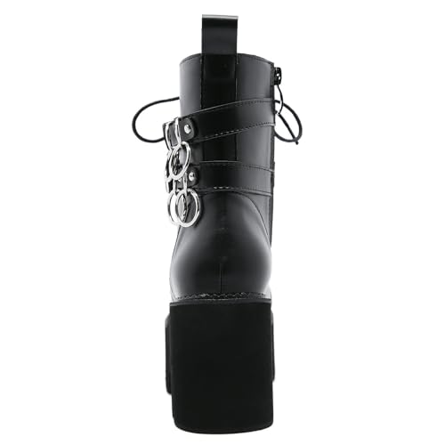 Image of Parisuit Womens Goth Patent Ankle Boots Platform Chunky Combat Boots