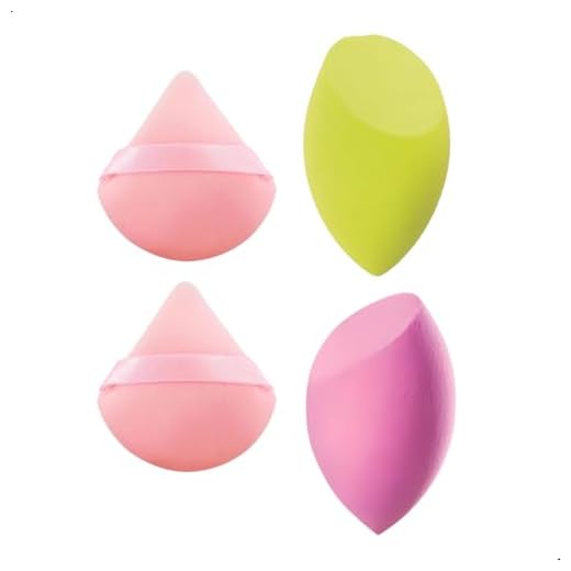 Kit com 4 Esponjas de Maquiagem, 2 Esponjas Aveludadas para Pó e 2 Esponjas Chanfradas