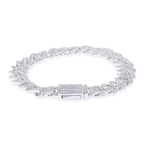 Savearth Diamonds Round Cut Lab Created Moissanite Diamond 6Mm Width Cuban Chain Bracelet For Men In 14K White Gold Over 925 Sterling Silver (G-H Color, Vvs1 Clarity, 2.70 Ct) 7.5" Long #TOP1