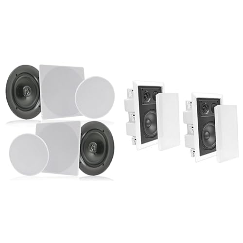 Image of Pyle 10 inch 2-Way Flush Mount in-Wall Speakers and 8 inch Enclosed in-Wall Speakers - 300W and 400W Stereo Sound System