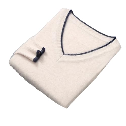 Men's Autumn Winter Mink Cashmere Sweater Long Sleeve Knitted Thickened Warm Fashion V Neck Pullover