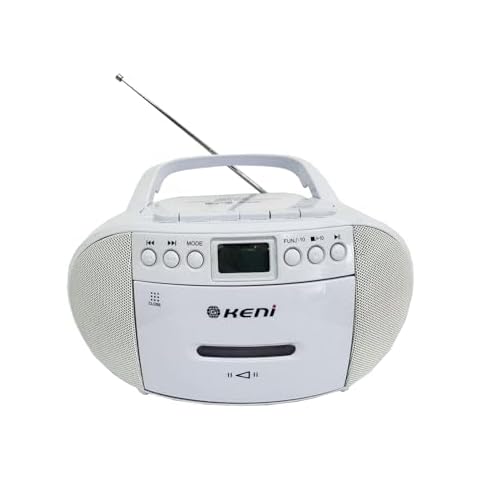 G Keni Portable CD and Cassette Player Boombox Combo, Casette Tape Recorder with Remote, AM FM Radio, USB Playback with Earphone Jack, 5.1V Bluetooth Speaker, Battery Operated or AC Powered (White) Cover