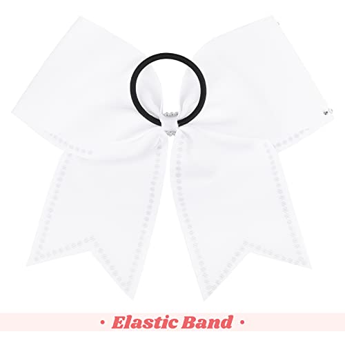 Deeka 10 Pcs 8" Rhinestones Large Cheer Hair Bows Glitter Cheer Ponytail Holder Handmade For Teen Girls Softball Cheerleader Sports -White #TOP4