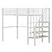 Hochbett 140 x 200 Stabile Metallkonstruktion mit geräumigem Stauraum unter dem Bett und Treppe Ideal für Kinder und Erwachsene Stauraumbett für maximale Platzeffizienz (Weiß)