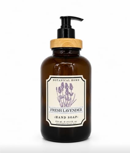 Home and Body Company Botanical + Herbal Hand Soap 19.5FL/605ml Infused with Essential Oils Made in a Amber GLASS BOTTLE (FRENCH LAVENDER)