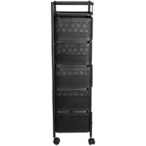 otoye 【360°回転ラック付き】キッチンワゴン 移動式 メッシュ収納カート キャスター付き 防錆 メタルラック 引き出し式 多機能 隙間収納 整理棚 調味料/食器/鍋/野菜収納 オフィス/キッチン/バスルーム対応 北欧風 おしゃれ ホワイト/ブラック