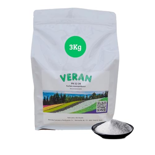 VERAN | Fertilizante Plantas de Flor, Citricos y Huerto | PK52-34 | 3KG | Estimula el Crecimiento y el Florecimiento | Hidrosoluble Cristalino Monopotasico + Fosforo | Abono de Fosforo y Potasio
