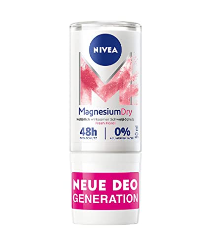 NIVEA MagnesiumDry Fresh Floral Deo Roll-On (50ml), Deodorant mit Magnesium für natürlich wirksamen Schweiß-Schutz, Deo mit 0% Aluminium (ACH) und 0% Alkohol