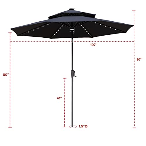 Flame&Shade 9 Ft Double Top Solar Powered Outdoor Market Patio Table Umbrella With Led Lights And Tilt, Black #TOP5