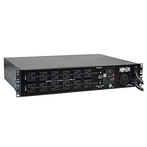 Tripp Lite Metered PDU with ATS, 30A, 25 Outlets (24 5-15/20R, 1 L5-30R), 120V, 2 L5-30P, 2 10 ft. Cords, 2U Rack-Mount Power, TAA (PDUMH30AT) , Black