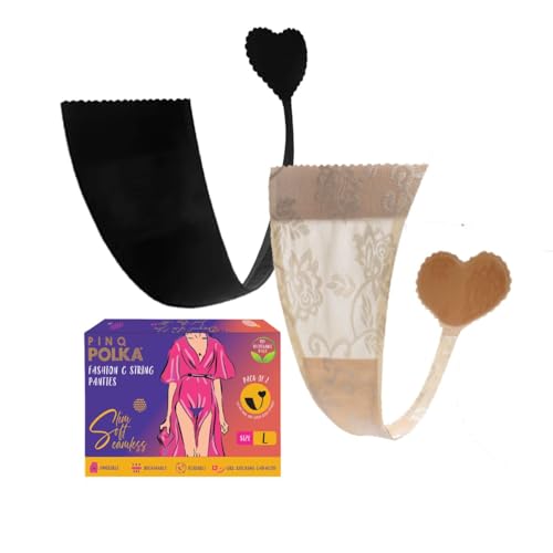 PINQ POLKA C String Thong Panties for Women - Reusable, Invisible Thongs with Adhesive - No Visible Panty Line Underwear