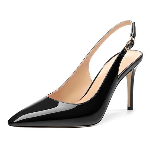 Womens Patent Leather Pointed Toe Slingback Heels, Women's Stiletto Pumps Slip-on High Heels Office Wedding Sandals Party Prom Dress Shoes