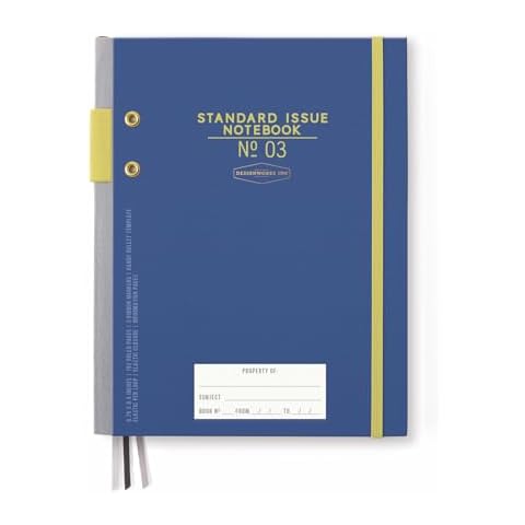 DesignWorks Ink Standard Issue Cobalt and Citron Planner Notebook No. 3 Journal with Lined Pages, Elastic Closure, Pen Holder, and 3 Ribbon Marker for Work, Writing, Journaling Cover
