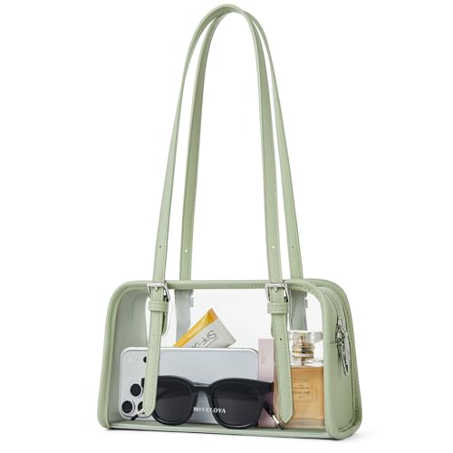 MIVELOYA Clear Bag for Stadium Events, Women's Clear Purse Shoulder Bag with Anti Theft Zip for Gym Concert Sports Festivals (Green)