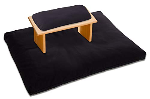 DharmaCrafts Seiza Kneeling Meditation Bench (Bench with Black Cushion and Mat)