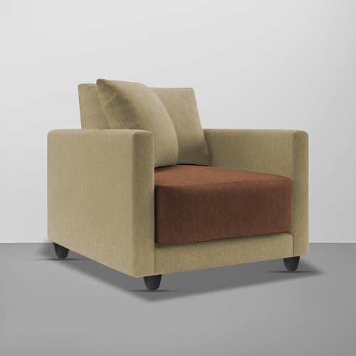 Image of Casaliving Dominic 1 Seater Sofa Set for Living Room (Cream Brown Fabric) Premium Fabric Sofa