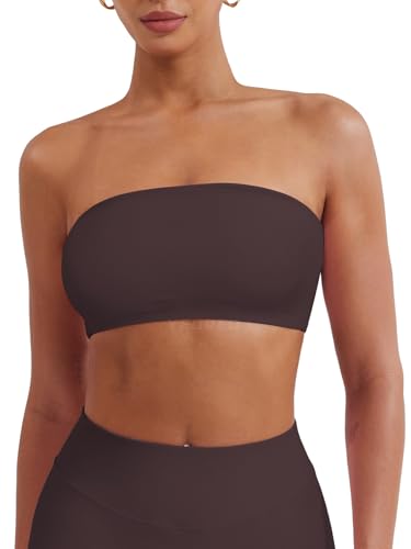 Image of YEOREO Strapless Bandeau Sports Bra for Workout Seamless Tube Top Gym Padded Wireless Bra