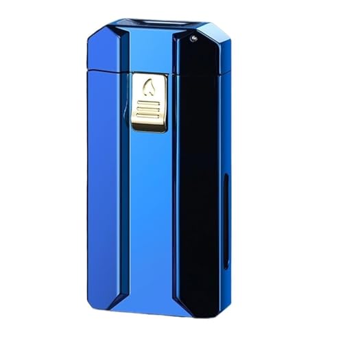 Encendedor inteligente, antorcha a prueba de viento, doble llama conmutable ventana de aire transparente recargable, adecuado para acampar al aire libre (butano no incluido)(Blue 1)