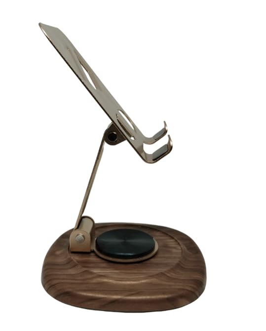 Image of Mobile Phone Stand for Desk | 360 Rotation & Adjustable Height | Foldable Stand for Smartphone & Tablet - White (Brown 360*)