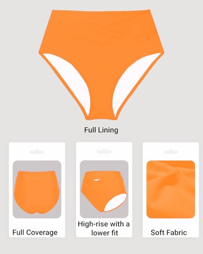Image of Women V Cut Full Coverage Bikini Bottom - High Waist Swim Bathing Suit Bottoms Cross V Front Swimsuit