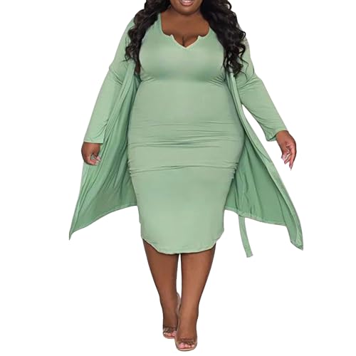 Robe deux pièces col V profond effet minceur robe enveloppante verte midi pour femme 3XL