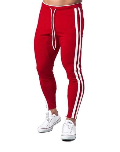 crazynekos Men Casual Stripes Pants Workout Baggy Sweatpant Slim Fit Long Trousers