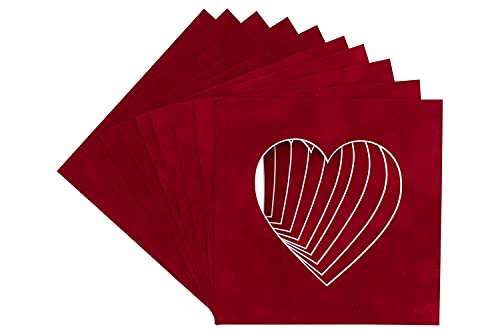 CountryArtHouse Bright Red Suede Acid Free 8x8 Heart Picture Frame Mat with White Core Bevel Cut for 4x4 Pictures - Fits 8x8 Frame - Pack of 25 Matboards