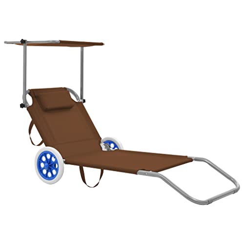 vidaXL Chaise Longue Pliable Auvent et Roues Acier Taupe Transat Chilienne