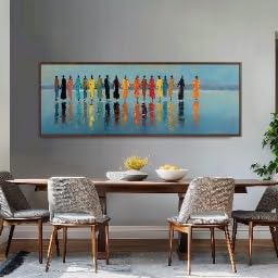 Peinture abstraite colorée panoramique 60x180 cm pour salon