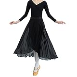 KADBLE Women Sheer Wrap Skirt Ballet Skirt with Tie Waist (Black, XL)