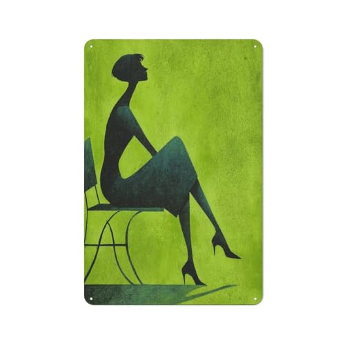 Letreros de metal de estaño con figura humana sentada en un banco, decoración de pared para bar, pub, club, cafetería, granja, color blanco, 30 x 20 cm