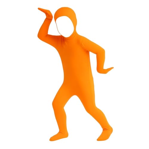 qvdvap Kids Orange Bodysuits Open Face Full Body Spandex Zentai Suit Funny Clothes Stretchy Back Zipper XL 9-10