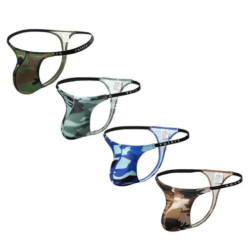 Men's Sexy Low Rise G-string Thong Camouflage Stretch Pouch T-back Thong Underwear Briefs