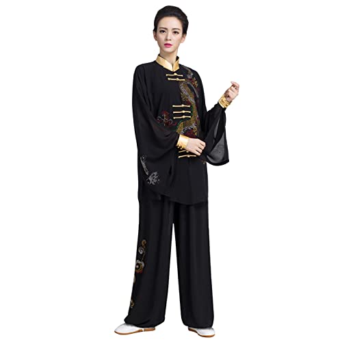DYRCJ Women Tai Chi Uniform - Three-Piece High-end Tai Chi Suit Chinese Style Elegant Tai Chi Kung Fu Suit Yoga Wing Chun Black-XL