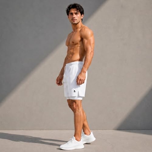 Image of Boldshark Men's 2-in-1 Running Shorts with Inner Compression Layer, Quick-Dry Sports Shorts with Phone Pocket for Gym, Running & Training
