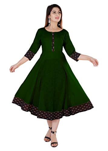 Image of Cotton Plain Black Parinted Lace Border Anarkali Dress Kurtis for Women - Not a Set with Dupatta or Pant