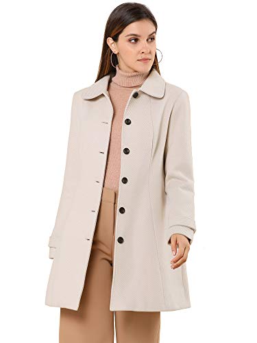 Allegra K Women's Peter Pan Collar Overcoat Single Breasted Pockets Winter Long Coat Small Beige